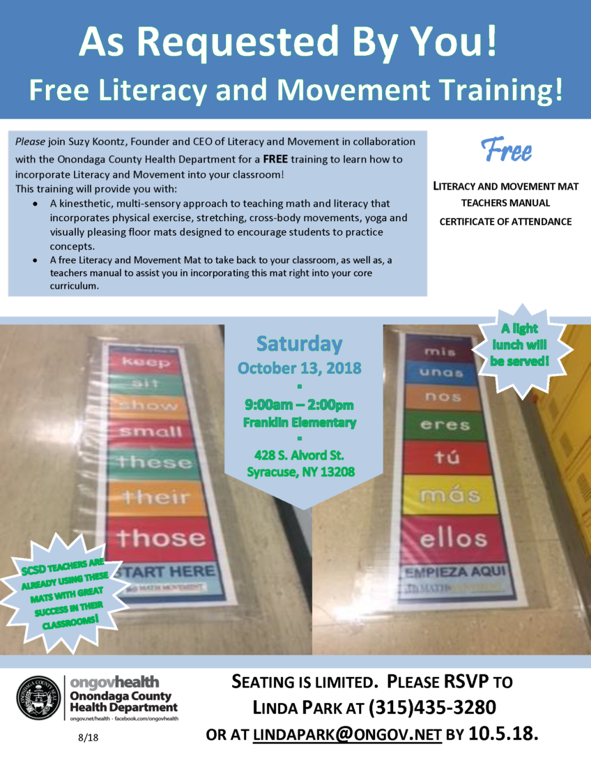 Literacy and Movement Training- October 13th